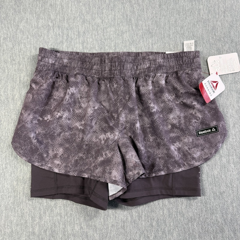 Reebok Printed Sprinter Shorts Womens Medium Smoky Volcano Gray Running Athletic